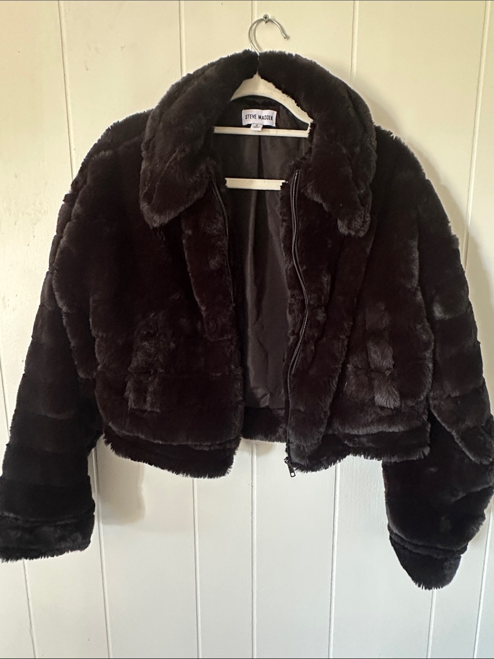 Steve Madden Plush Faux Fur Jacket in Dark Brown